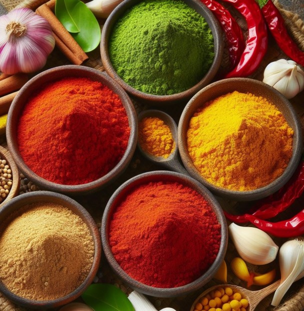 Tipos de curry divididos y puestos en cuencos